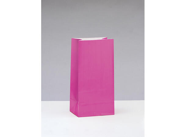 Ensfarget - Mørk Rosa 12 Godteposer i papir - 25,5x13cm