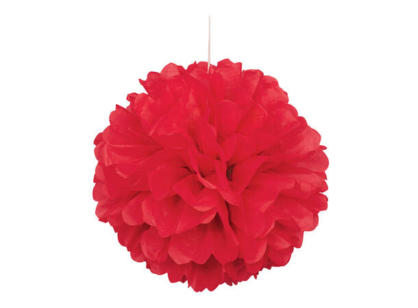 Ensfarget - Rubinrød 1 Pompom i silkepapir - ca 40cm
