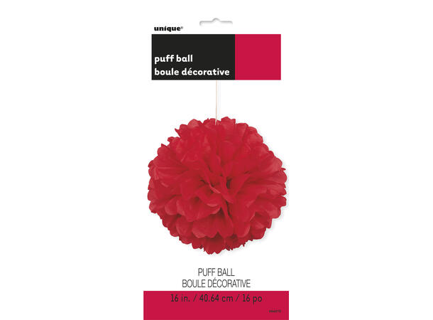Ensfarget - Rubinrød 1 Pompom i silkepapir - ca 40cm