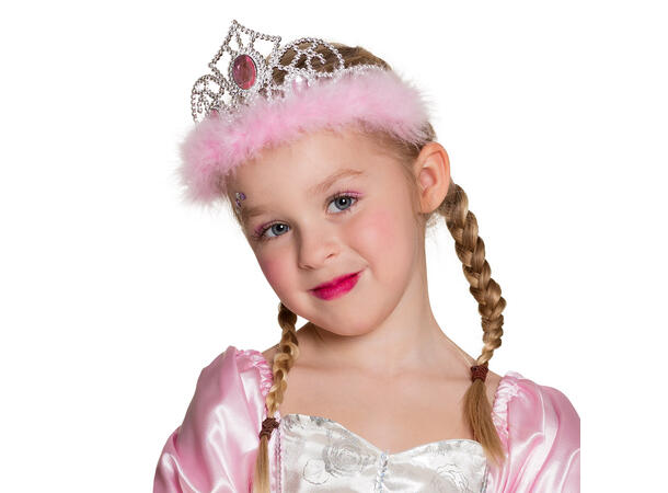 Krone med edelsten og rosa pels 1 Tiara i plast til barn 