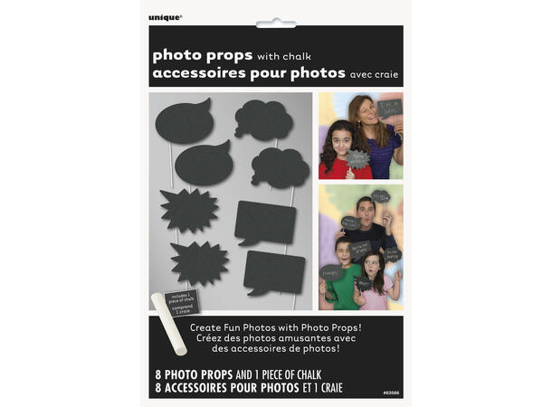 Photoprop - Snakkeboble med Kritt 8 Photoprops i papir på pinne