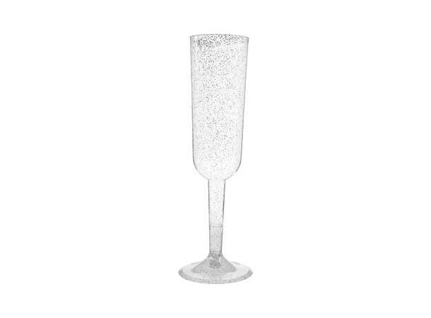 Champagneglass - Glitter Sølv 4 Plastglass - 2dl