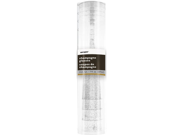 Champagneglass - Glitter Sølv 4 Plastglass - 2dl