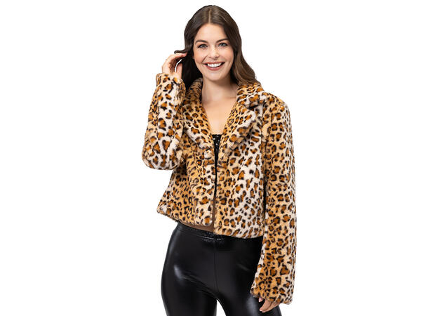 Fluffy pelsjakke - Leopard 1 Jakke i kunstig pels - Str M/L 