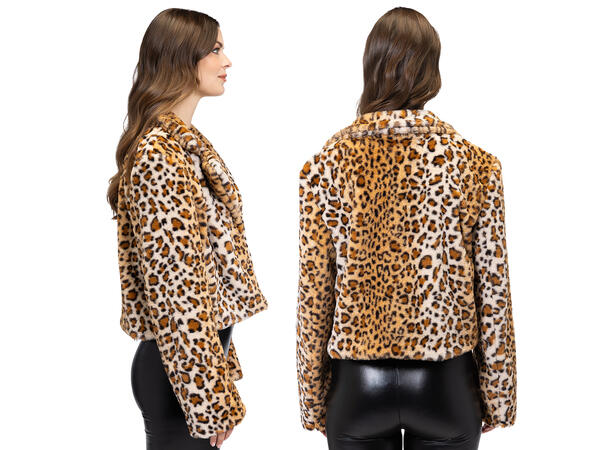 Fluffy pelsjakke - Leopard 1 Jakke i kunstig pels - Str M/L 