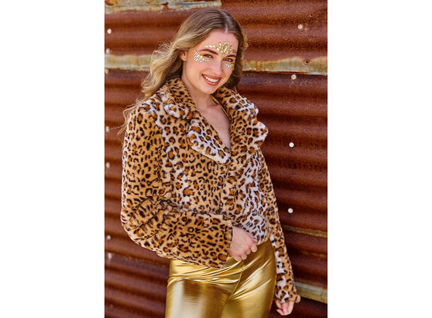 Fluffy pelsjakke - Leopard 1 Jakke i kunstig pels - Str M/L 