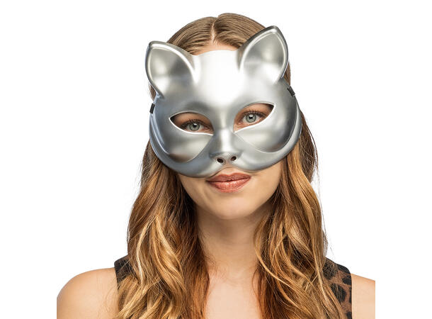Halvmaske - Katt - Sølv 1 Halvmaske til voksen 