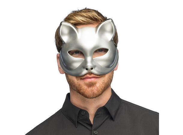 Halvmaske - Katt - Sølv 1 Halvmaske til voksen 
