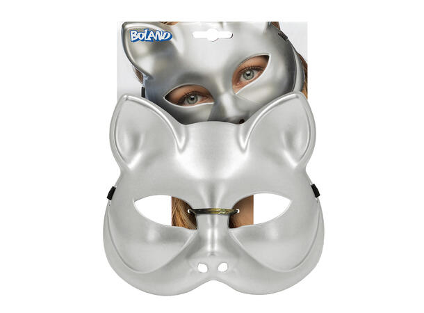 Halvmaske - Katt - Sølv 1 Halvmaske til voksen 