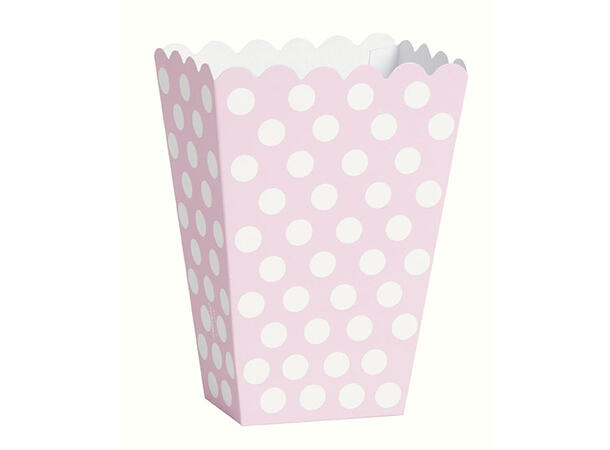 Lys Rosa med Prikker 8 Godteesker i papir - 13,5x9,5x6,5cm