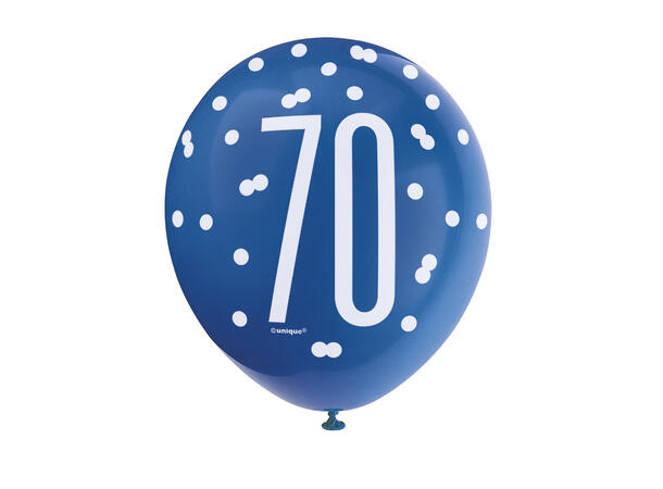 Blå & Sølv Glitz - #70 6 Gummiballonger - 30cm (12") - 3 farger