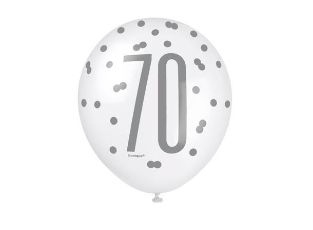 Blå & Sølv Glitz - #70 6 Gummiballonger - 30cm (12") - 3 farger