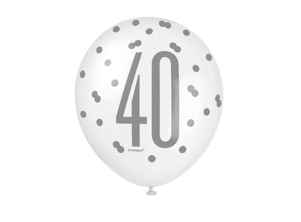 Rosa & Sølv Glitz - #40 6 Gummiballonger - 30cm (12") - 3 farger