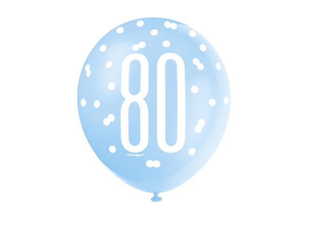 Blå & Sølv Glitz - #80 6 Gummiballonger - 30cm (12") - 3 farger