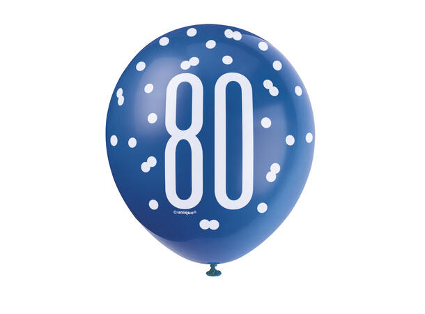 Blå & Sølv Glitz - #80 6 Gummiballonger - 30cm (12") - 3 farger