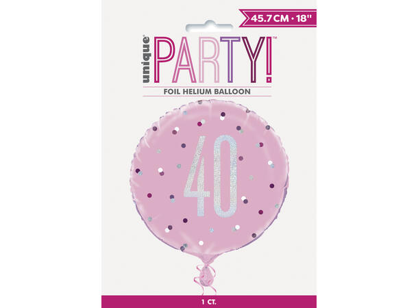 Rosa & Sølv Glitz - #40 1 Folieballong - 46cm(18")