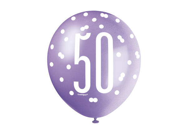 Rosa & Sølv Glitz - #50 6 Gummiballonger - 30cm (12") - 3 farger