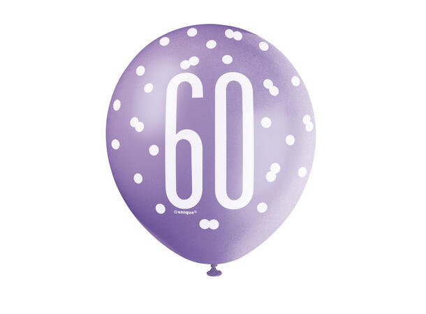 Rosa & Sølv Glitz - #60 6 Gummiballonger - 30cm (12") - 3 farger