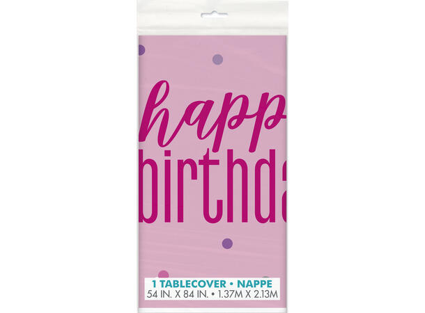 Rosa & Sølv Glitz - "Happy Birthday" 1 Plastikkduk firkantet - 137x214cm