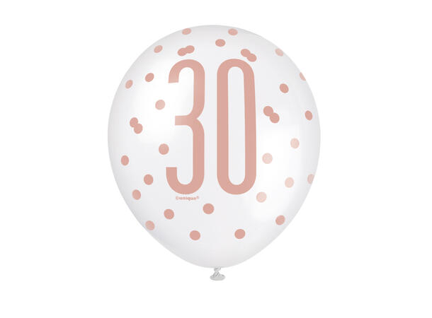 Rosegull Glitz - #30 6 Gummiballonger - 30cm (12") - 3 farger