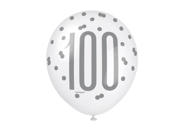 Blå & Sølv Glitz - #100 6 Gummiballonger - 30cm (12") - 3 farger