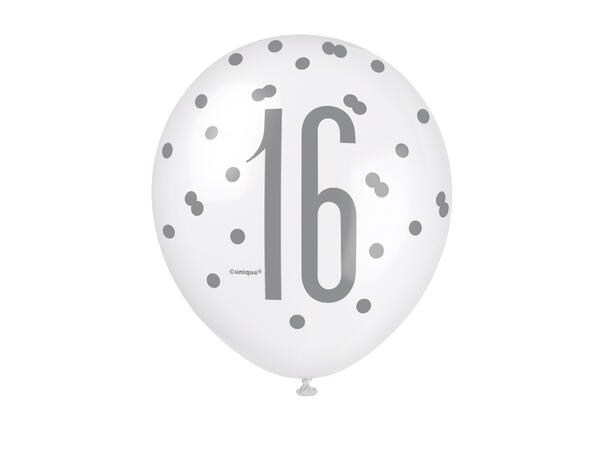 Blå & Sølv Glitz - #16 6 Gummiballonger - 30cm (12") - 3 farger