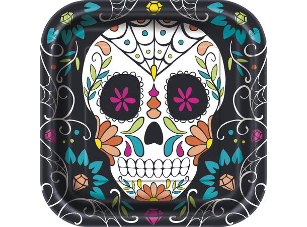 Kranie Day of the Dead 8 Runde tallerkener i papp - 23cm
