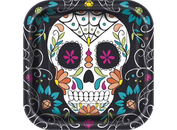 Kranie Day of the Dead 8 Runde tallerkener i papp - 23cm