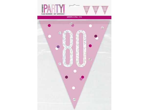 Rosa & Sølv Glitz - #80 1 Flaggbanner i plast - 2,9m