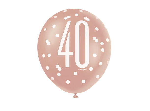 Rosegull Glitz - #40 6 Gummiballonger - 30cm (12") - 3 farger