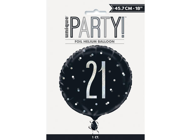 Sort & Sølv Glitz - #21 1 Folieballong - 46cm(18")