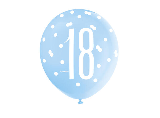 Blå & Sølv Glitz - #18 6 Gummiballonger - 30cm (12") - 3 farger