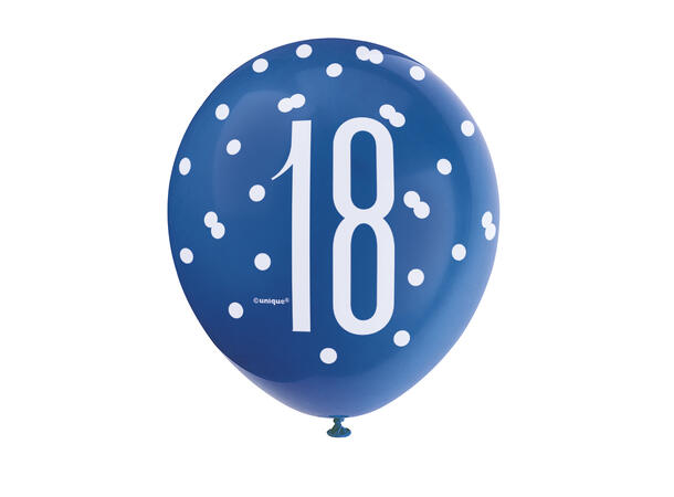 Blå & Sølv Glitz - #18 6 Gummiballonger - 30cm (12") - 3 farger