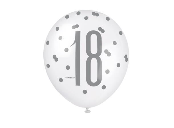 Blå & Sølv Glitz - #18 6 Gummiballonger - 30cm (12") - 3 farger