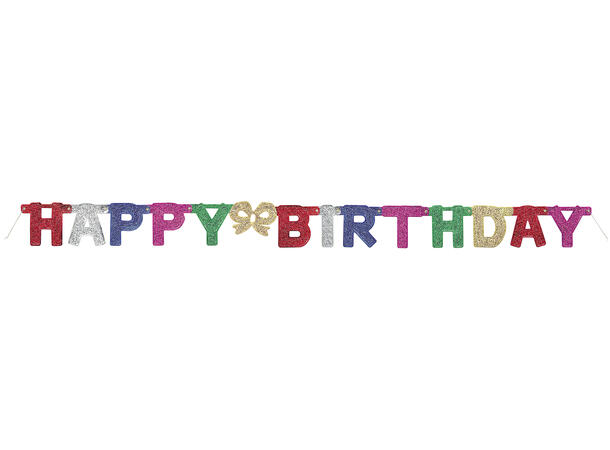 Deluxe - Glitter "Happy Birthday" 1 Leddbanner i papir - ca 1,5m