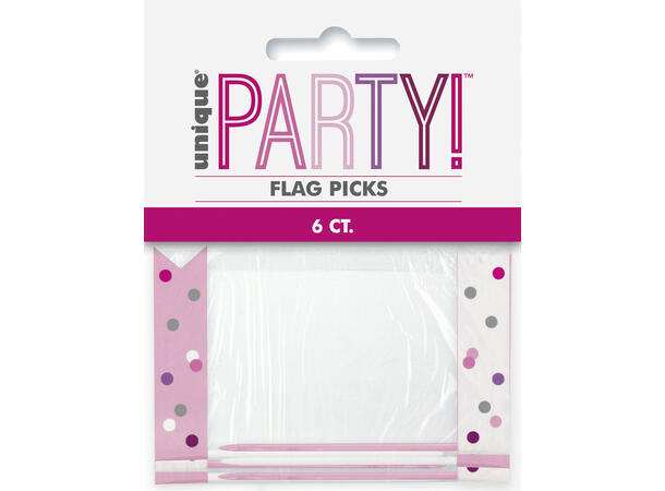 Rosa & Sølv Glitz - Flag Picks 6 Cocktailpinner - Flagg