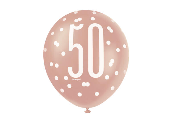 Rosegull Glitz - #50 6 Gummiballonger - 30cm (12") - 3 farger