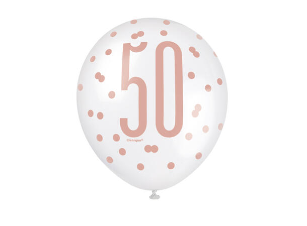 Rosegull Glitz - #50 6 Gummiballonger - 30cm (12") - 3 farger