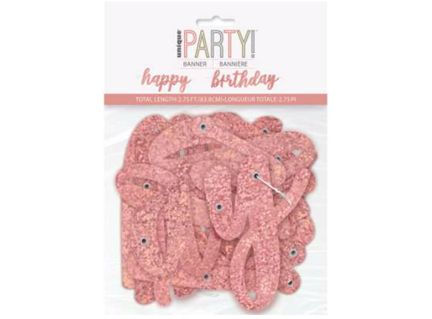 Rosegull Glitz - "Happy Birthday" 1 Leddbanner i papir - 2 deler
