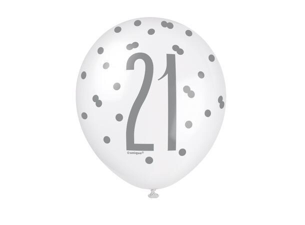 Blå & Sølv Glitz - #21 6 Gummiballonger - 30cm (12") - 3 farger