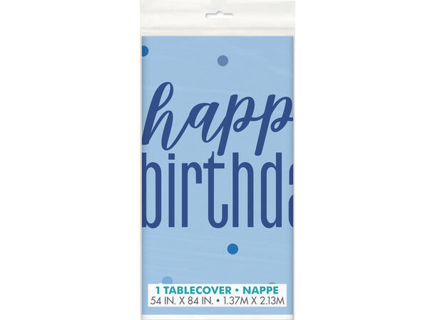 Blå & Sølv Glitz - "Happy Birthday" 1 Plastikkduk firkantet - 137x214cm