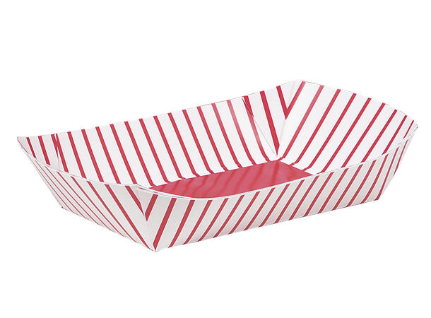 Snacksbrett - Røde og hvite striper 4 Snacksbrett i papp - 23,5x15cm