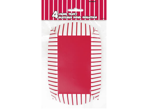 Snacksbrett - Røde og hvite striper 4 Snacksbrett i papp - 23,5x15cm