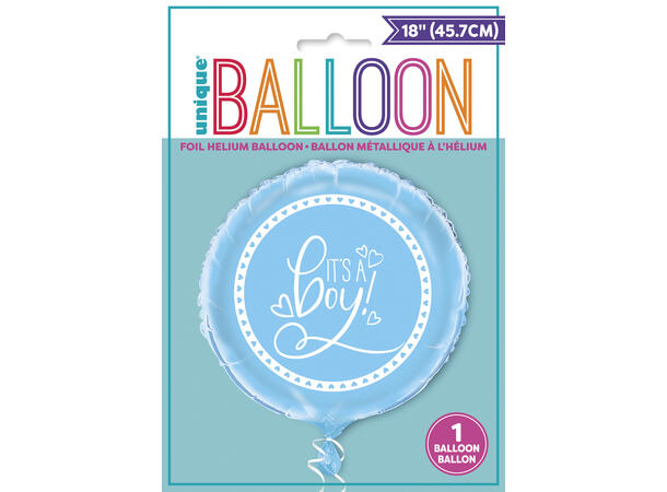Blue Hearts Baby Shower 1 Folieballong  rund - 46cm(18")