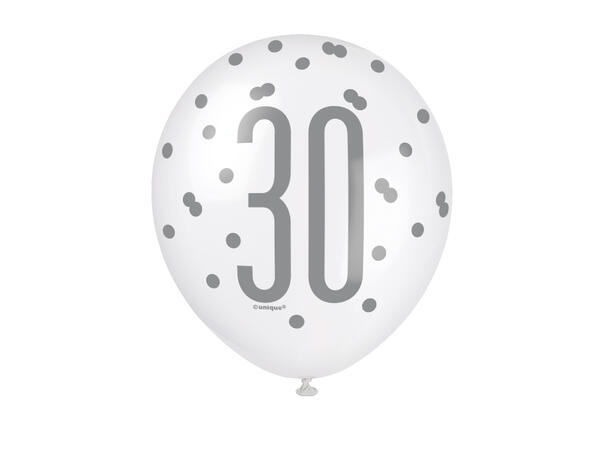 Blå & Sølv Glitz - #30 6 Gummiballonger - 30cm (12") - 3 farger
