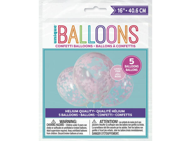 Pink Hearts Baby Shower 5 Konfettiballonger m hjerter- 40cm(16")