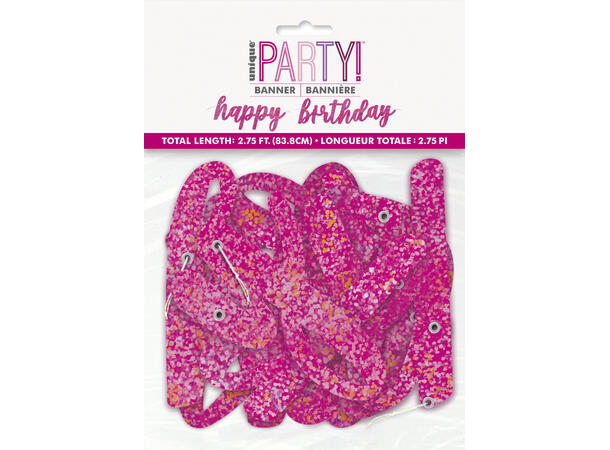 Rosa & Sølv Glitz - "Happy Brithday" 1 Leddbanner i papir - 2 deler