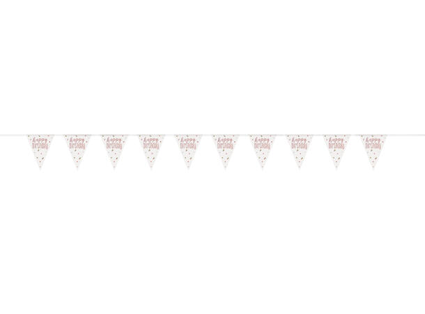 Rosegull Glitz - "Happy Birthday" 1 Flaggbanner i plast - 2,9m