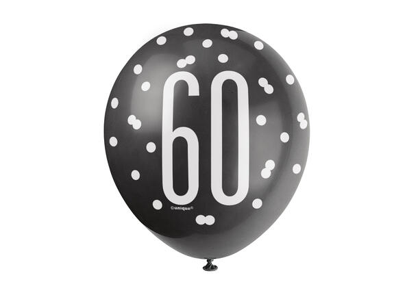Sort & Sølv Glitz - #60 6 Gummiballonger - 30cm (12") - 3 farger