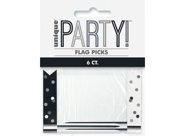 Sort & Sølv Glitz 6 Cocktailpinner - Flagg